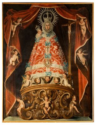 an image of a painting of the virgin of guadalupe surrounded by angels