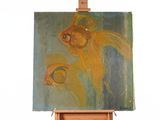 un tableau représentant un poisson rouge sur un chevalet, sur fond blanc