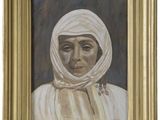 tableau représentant une femme portant un foulard blanc, dans un cadre doré