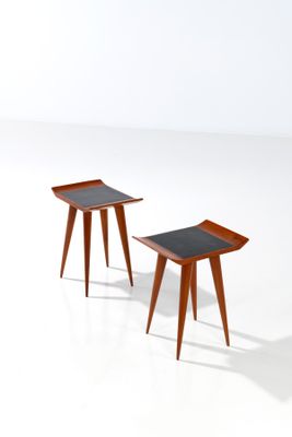 pair of mid - century danish teak side tables with slate tops