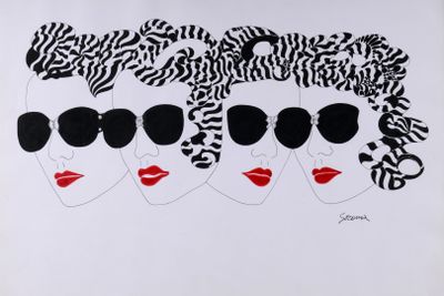 un dessin représentant trois femmes portant des lunettes de soleil à motif zébré