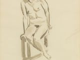 l'image d'un dessin représentant une femme assise sur une chaise