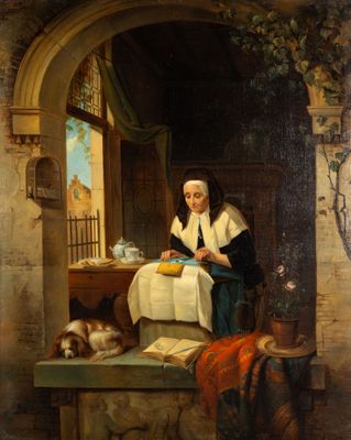D'après Alexis Van Hamme (1818-1875) 'La dentellière', huile…