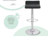 tabouret de bar noir et chromé, avec assise et repose-pieds noirs