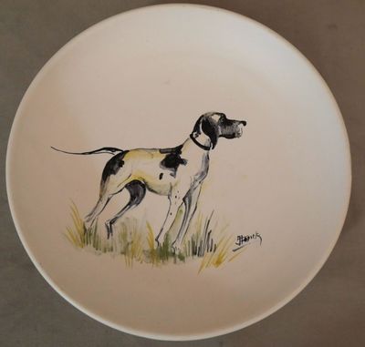 VALLAURIS - Plat à décor de chien de chasse - diam : 130 cm