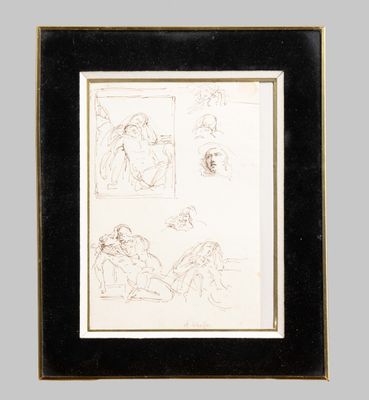 a drawing of a man and a woman sitting on the ground