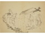 an image of a drawing of a group of people riding horses