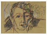 drawing of a woman ' s face with a flower in her hair