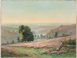 an image of a painting of a landscape with trees and flowers