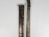 pair of two old wooden and metal items on a white surface
