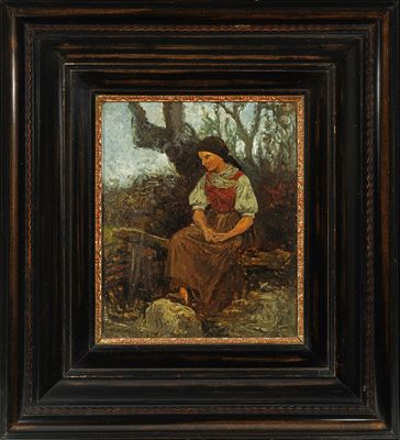 une image d'un tableau représentant une femme assise sur un banc