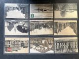 several old black and white photographs of a train station