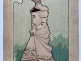 un dessin représentant une femme avec un chapeau sur la tête