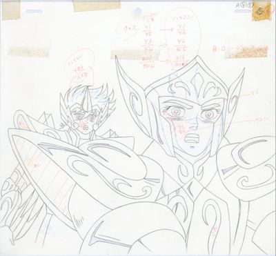 drawing of a drawing of a man and a woman in armor