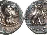 a close up of a coin with an owl on it