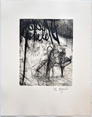 une image d'un dessin en noir et blanc d'un homme sur un cheval