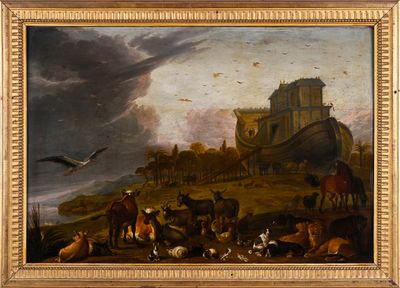 une image représentant un tableau où l'on voit des personnes et des animaux dans un champ