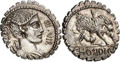 a silver coin with an image of a woman and a bird on it