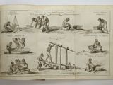 an old book with a bunch of pictures of people working on a boat