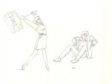 dessin représentant un homme brandissant une batte de baseball en direction d'un autre homme assis sur une chaise