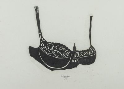 dessin d'un soutien-gorge sur lequel est écrit le mot « love »