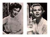 two black and white photos of a woman in a dress and a woman in a dress