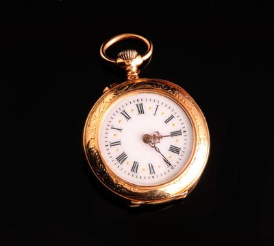 Montre de col, boitier en or jaune 18 carats à décor feuillagé, cadran - Photo 1