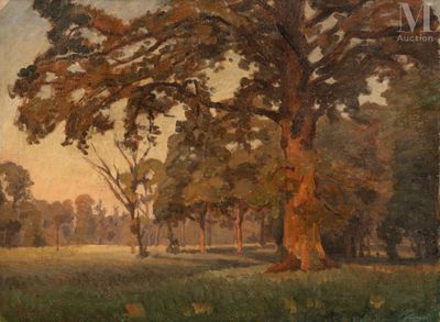 une image représentant un tableau d'un grand arbre dans un champ