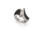 an image of a ring with black and white diamonds on a white background