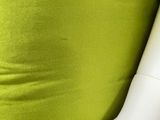 a woman wearing a green dress with a flower on it