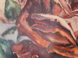a close up of a painting of a rose on a table