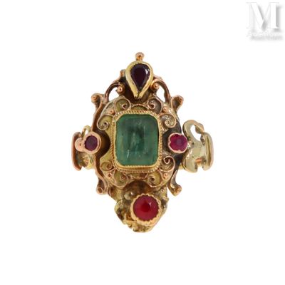 Bague Bague en vermeil centrée d'une émeraude épaulée de pie…