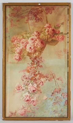 une image d'une peinture représentant une femme tenant un bouquet de fleurs