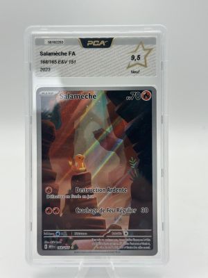 a close up of a card in a plastic holder on a white surface