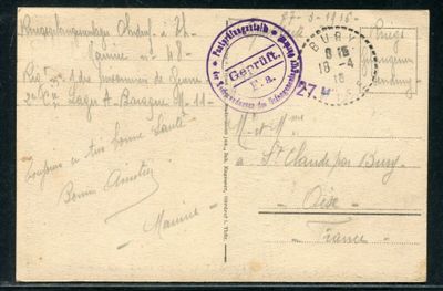 an old postcard with a stamp on the front of it
