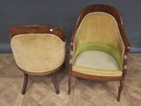 pair of antique chairs with upholstered back and arms
