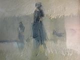 un tableau représentant un oiseau perché sur le rebord d'une fenêtre