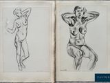 an old book with two drawings of a man and a woman