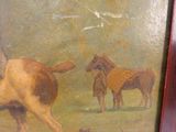 un tableau représentant un cheval et un chien dans un champ