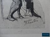 a drawing of a man and a woman on skis