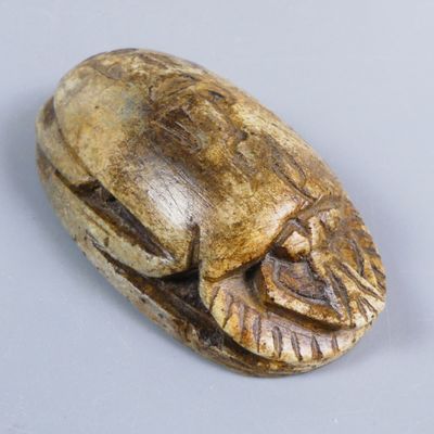 une image représentant un scarabée sculpté dans du bois sur une surface blanche