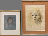 two framed pictures of a woman and a child in a room