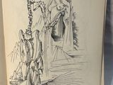 an open book with a drawing of a skeleton on it