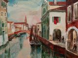 un tableau représentant un canal avec des bateaux dessus