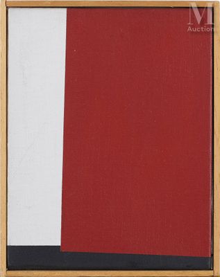 une peinture abstraite représentant un carré rouge, blanc et noir