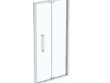 un gros plan d'une porte de douche en verre
