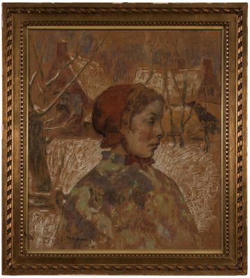 une image représentant un tableau d'une femme portant un chapeau rouge