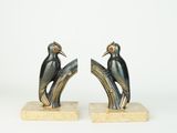 paire de serre-livres Art déco représentant deux oiseaux sur une branche