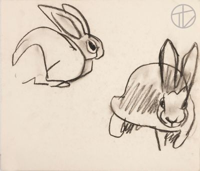 drawing of a rabbit and a rabbit sitting next to each other on a piece of paper