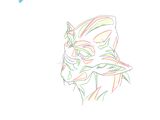 un dessin représentant un chat avec un papillon en arrière-plan